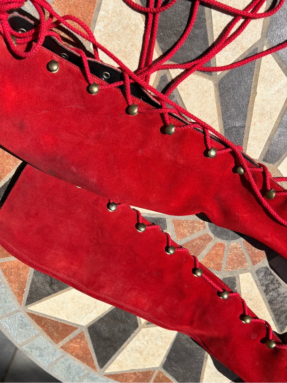 RARE 60s 70s Red Suede Lace Up Boots - Picture 14 of 16